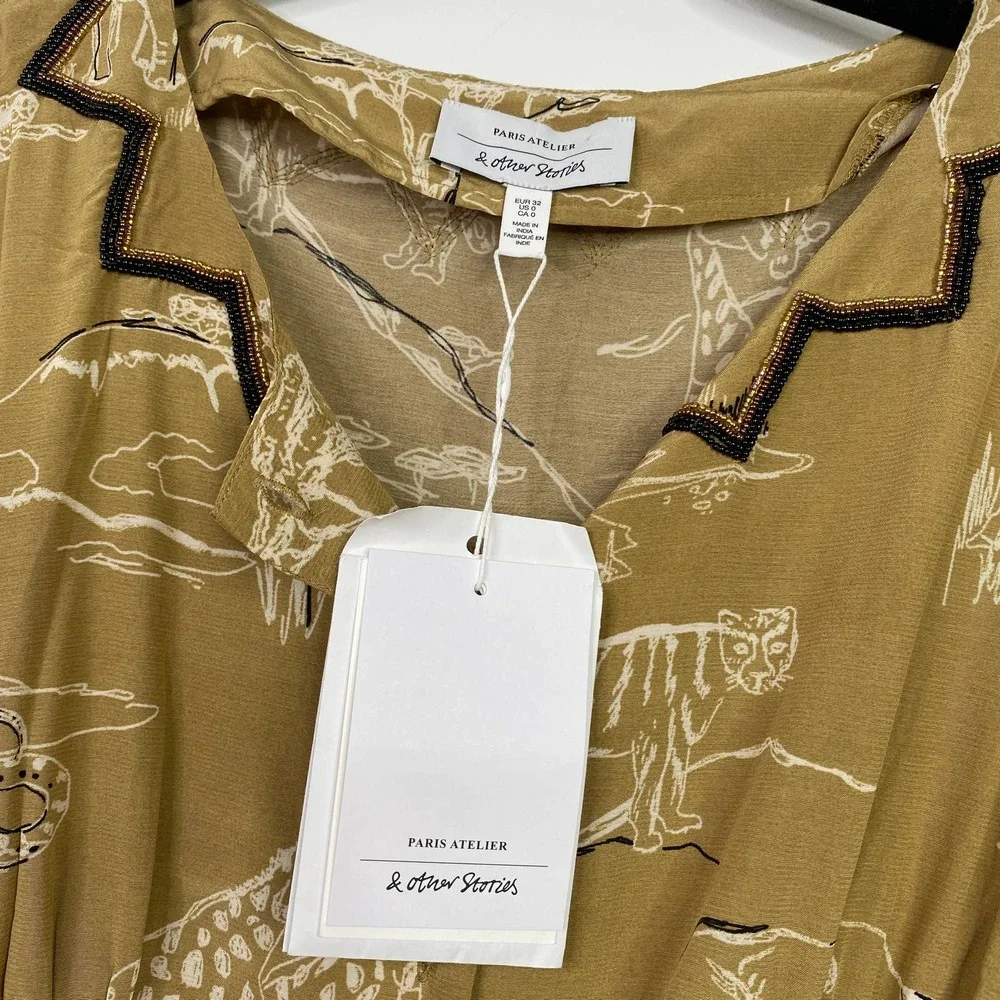& OTHER STORIES safari print tan white jumpsuit size 0 - Picture 5 of 8